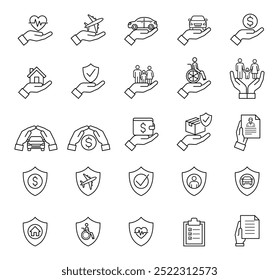 Insurance line icon set black color