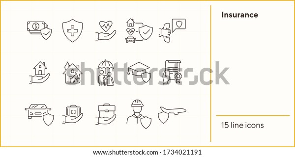 Insurance\
line icon set. Shield, risk, damage. Accident concept. Can be used\
for topics like life insurance, service,\
safety