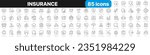 Insurance line icons collection. Judgment, secure, protection, evaluation icons. UI icon set. Thin outline icons pack. Vector illustration EPS10