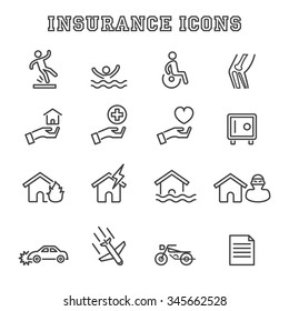 insurance line icons, mono vector symbols