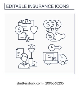 Insurance Line Icons Set. Claim, Commission, Employers Liability And Goods In Transit. Insurance Agreement. Business Concept.Isolated Vector Illustrations. Editable Stroke