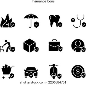 Insurance line icons set. Family care, risk, help service. Car accident, flood insurance, flight protection icons. money savings, 