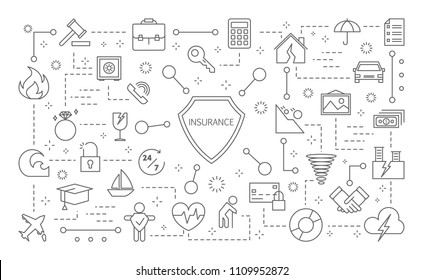 Insurance line icons set on white background.