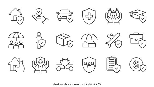 Insurance line icons set vector illustration. editable stroke
