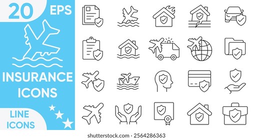 Insurance line icons set.insurance editable stroke symbols collection.pet insurance editable stroke icon.vector and illustrator set.
