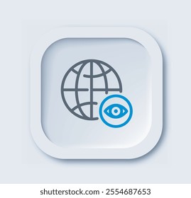 Insurance linear icon. Globe with eye. International safety and security. Tourist protection. Minimalistic ui and ux design for website. Outline vector illustration isolated on white background