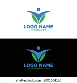Insurance logo design vector.
man icon incorporate with green leaf.