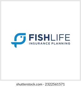 logotipo de seguro con concepto de pescado vivo