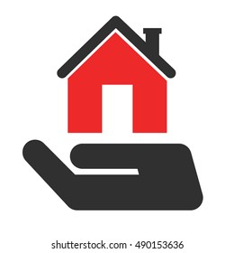 Insurance logo template. Human hand holding house silhouette