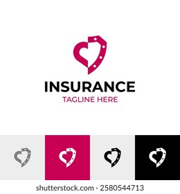 Insurance logotype, symbol of shield and heart elements, security agency logo, life protection brand, vector illustration