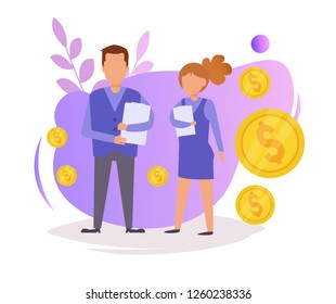 Insurance, manager, money Vector. Cartoon. Isolated art on white background. Flat