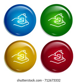 Insurance multi color gradient glossy badge icon set. Realistic shiny badge icon or logo mockup