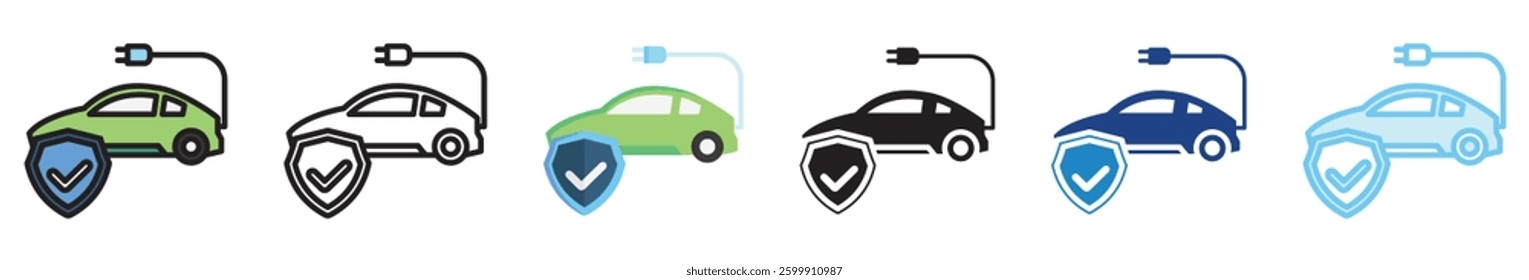 Insurance multi style, mini illustration icon set. outline, flat, glyph, line color, UI, UX, app and web, digital or print. vector EPS 10 related to EV, electric car, transportation.