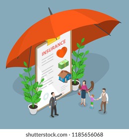 Insurance options isometric flat vector concept.