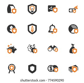 Insurance orange icons set for web sites and user interface
