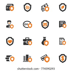 Insurance orange icons set for web sites and user interface