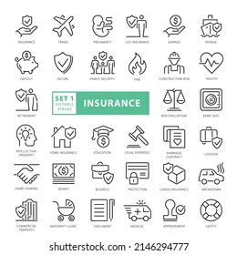 Insurance - outline icon set, vector, simple thin line icons collection