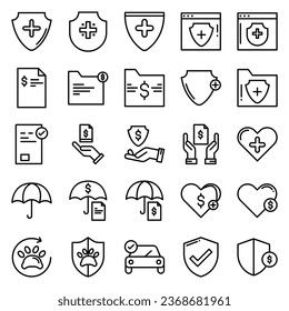 Insurance - outline icon set, vector, simple thin line icons collection