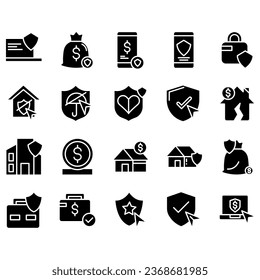 Insurance - outline icon set, vector, simple thin line icons collection