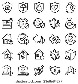 Insurance - outline icon set, vector, simple thin line icons collection