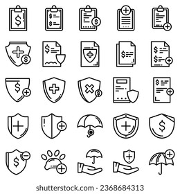 Insurance - outline icon set, vector, simple thin line icons collection