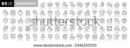 Insurance - outline icon set, vector, simple thin line icons collection