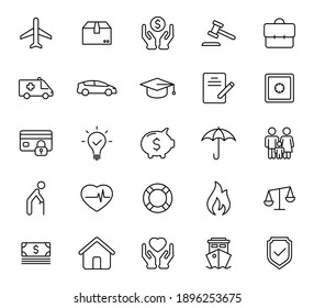Insurance outline vector icons isolated on white. Insurance icon set for web and ui design, mobile apps and print products