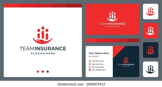 Insurance in the palm holding a person and family care. Logo design insurance vector design and illustration