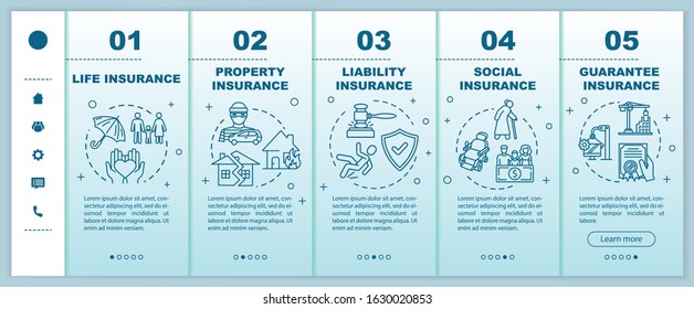 Insurance plan onboarding vector template. Professional contract. Family with child. Constraction, building. Responsive mobile website with icons. Webpage walkthrough step screens. RGB color concept