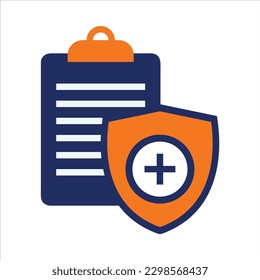 insurance plan and shield icon  blue and orange insurance flat icon design