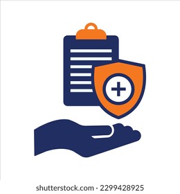 insurance plan and shield icon  blue and orange insurance flat icon design