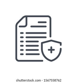 Insurance plans document line icon. Medical document with shield vector outline sign.