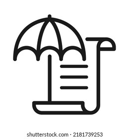 Insurance policies icon. Covering insurance policy with umbrella. Linear vector illustration