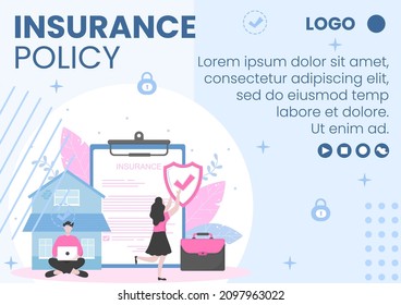 Insurance Policy Brochure Template Flat Design Illustration Editable of Square Background to Social media, Greeting Card or Web