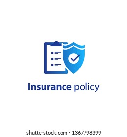 Insurance policy concept, check board and shield, vector line icon