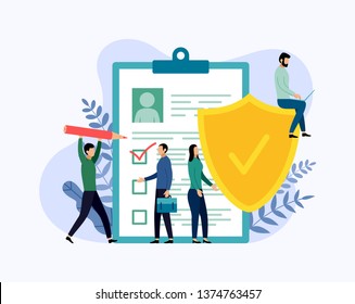 Insurance policy concept, data security, business concept vector illustration