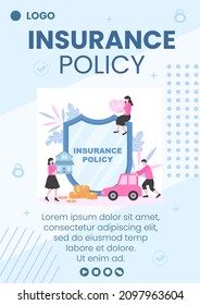 Insurance Policy Flyer Template Flat Design Illustration Editable of Square Background to Social media, Greeting Card or Web