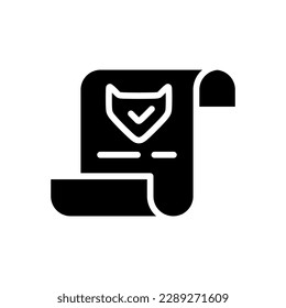 Insurance Policy Icon. Contract Coverage icon. Insurance policy symbol in trendy black fill style. Report vector illustration. Document business concept. Editable graphic resources for many purposes