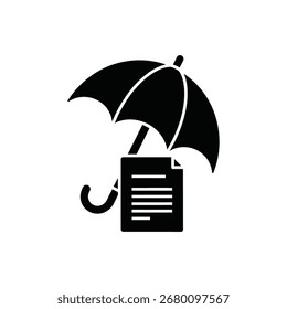 Insurance policy icon with a document protected by an umbrella a concept for risk management financial security and asset protection coverage