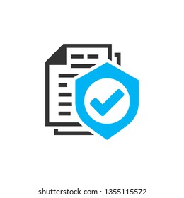 Insurance policy icon in flat style. Report vector illustration on white isolated background. Document business concept.