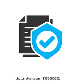 Insurance policy icon in flat style. Report vector illustration on white isolated background. Document business concept.