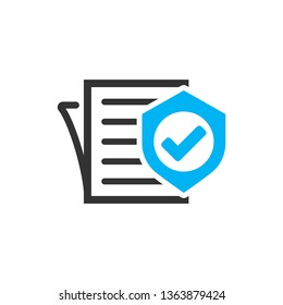 Insurance policy icon in flat style. Report vector illustration on white isolated background. Document business concept.