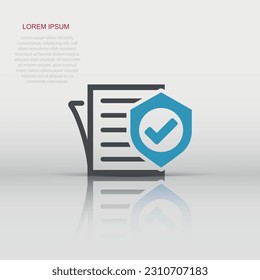 Insurance policy icon in flat style. Report vector illustration on white isolated background. Document business concept.