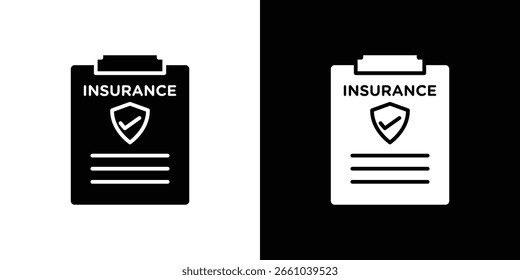Insurance policy icon in flat version on black and white background