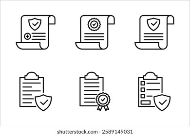 Insurance policy icon set. contract sign. Insurance policy symbol color editable. on a white background.