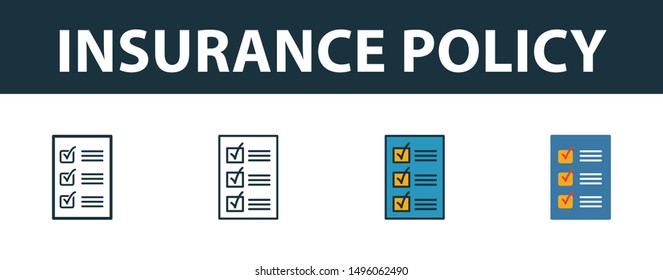 Insurance Policy icon set. Four elements in diferent styles from insurance icons collection. Creative insurance policy icons filled, outline, colored and flat symbols.