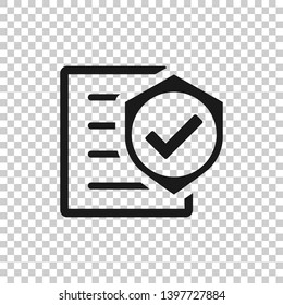 Insurance policy icon in transparent style. Report vector illustration on isolated background. Document business concept.