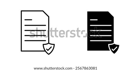 Insurance policy icons collection in Filled flat and thin line style.