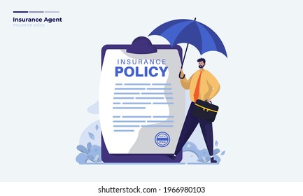 Insurance policy illustration, Insurance broker agent with contract agreement document 