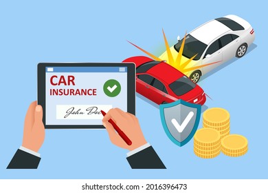 Insurance policy. Isometric Car Insurance services.